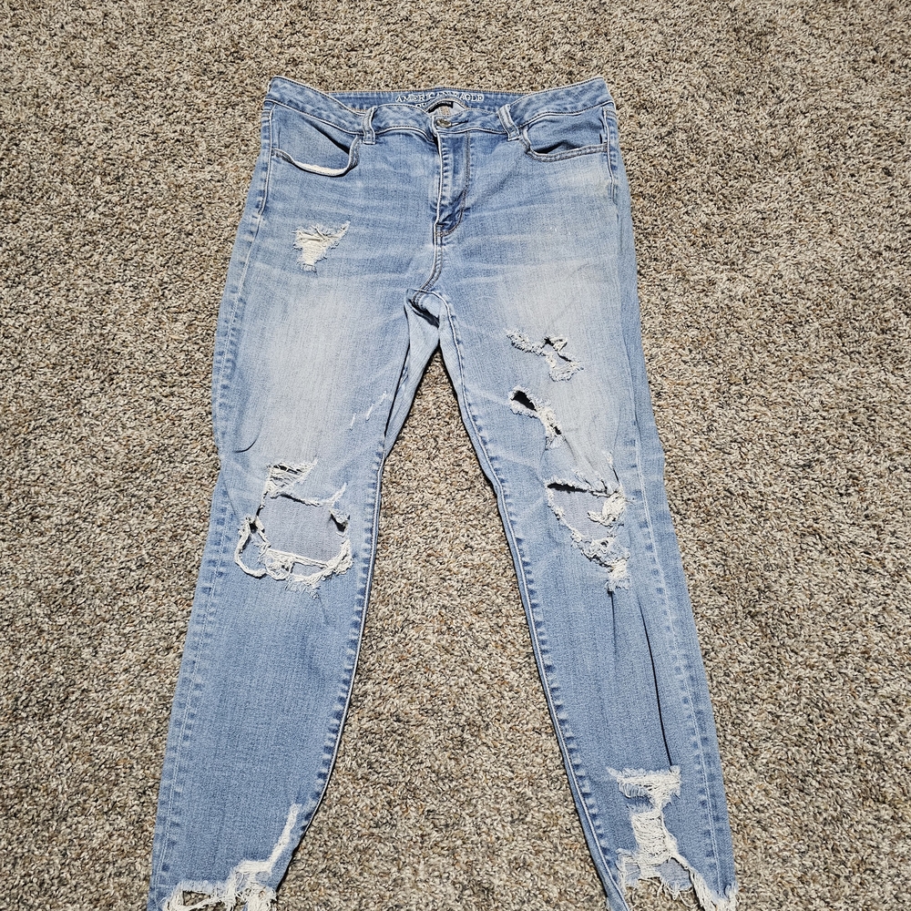 American Eagle Outfitters Sky Blue Ripped Skinny Jeans